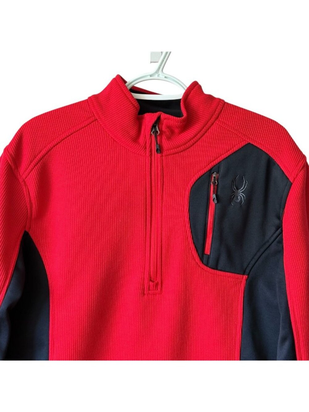Spyder Men's Large Red & Black Pullover Bandit Half Zip Sweater Waffle Logo - Picture 9 of 16